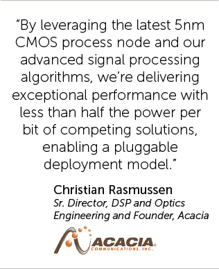 By leveraging the latest 5nm CMOS process node and our advanced signal processing algorithms, we’re delivering exceptional performance with less than half the power per bit of competing solutions, enabling a pluggable deployment model.